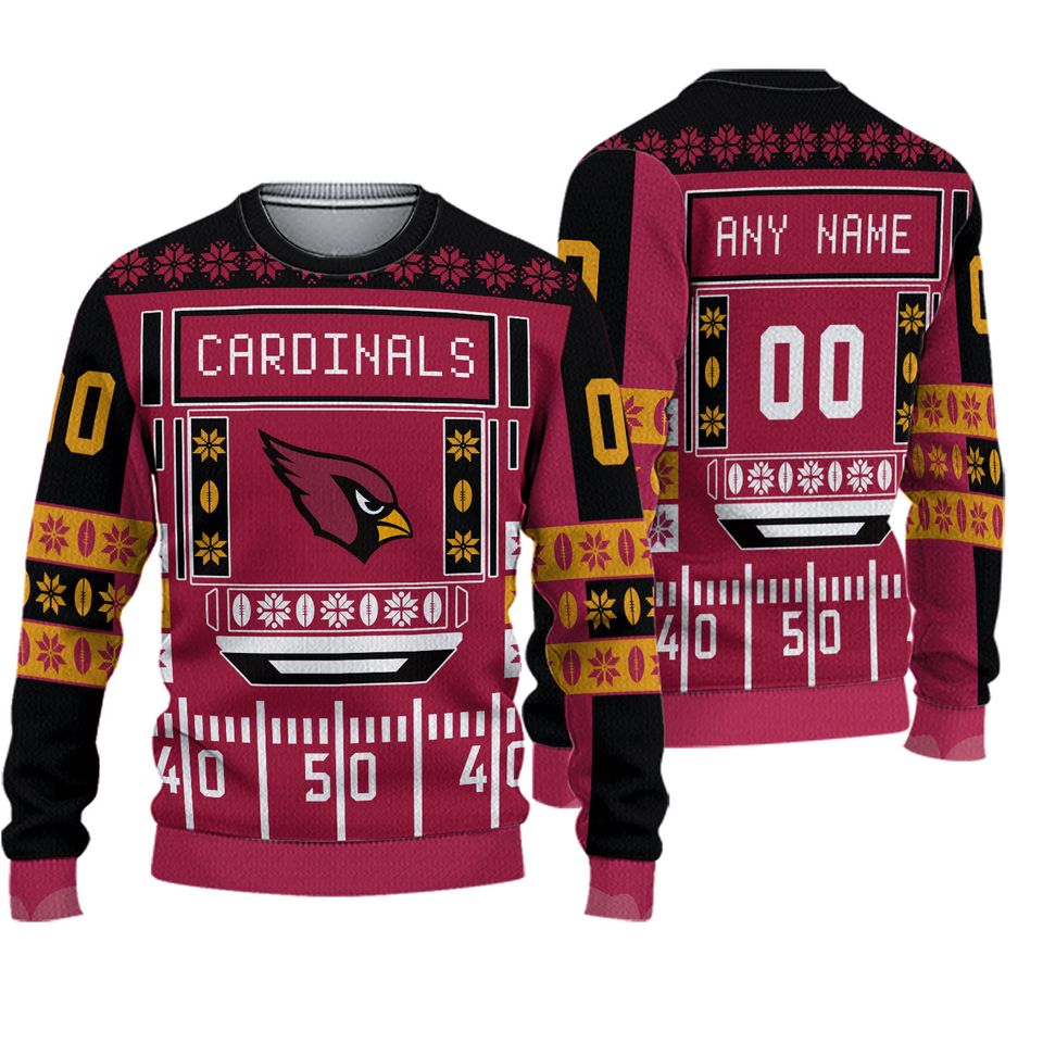 Personalized Cardinals Football Christmas Ugly Sweater Sweatshirt