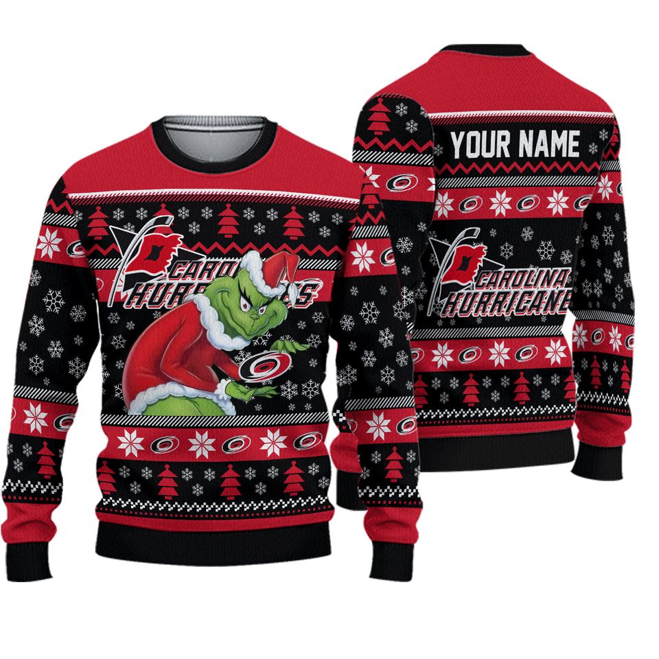 Personalized Carolina Hurricanes Grin Ice Hockey Christmas Ugly Sweater