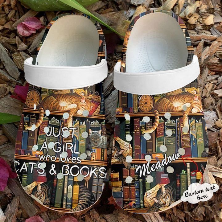 Personalized Cat And Books clog Shoes Reading