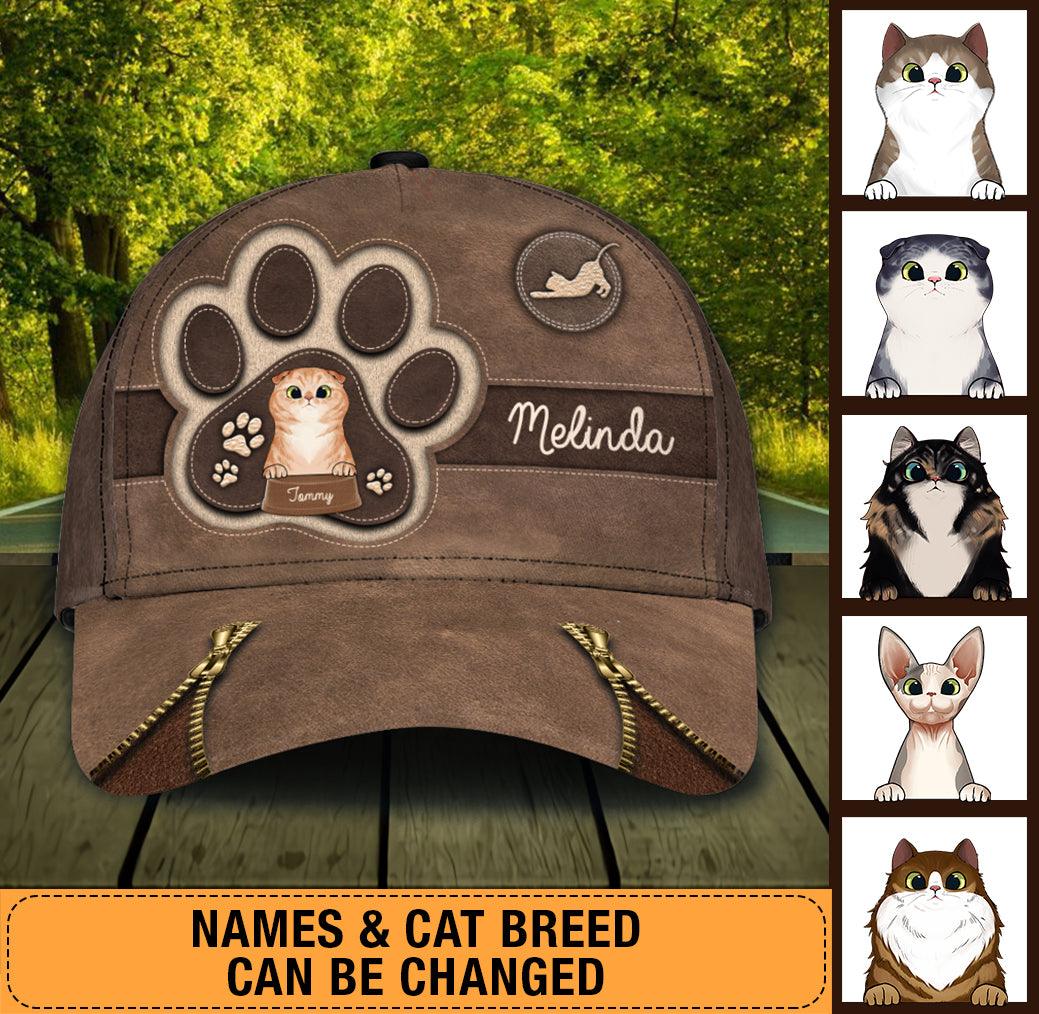 Personalized Cat Brown Footprint  Classic Cap, Personalized Gift for Cat Lovers, Cat Mom, Cat Dad Trucker Hats Custom Hats Gifts For Men & Women