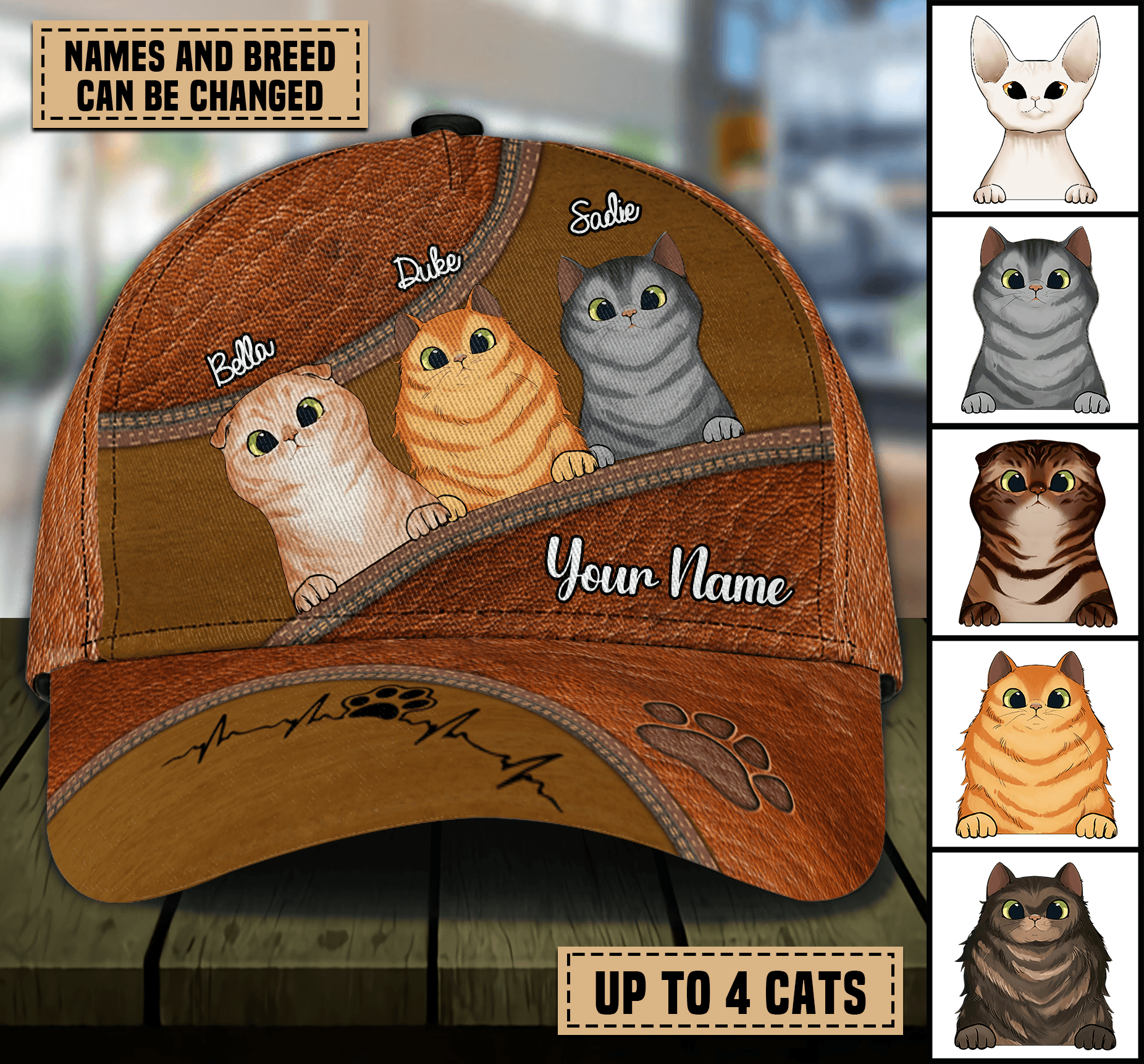 Personalized Cat Classic Cap, Personalized Gift for Cat Lovers, Cat Mom, Cat Dad Trucker Hats Custom Hats Gifts For Men & Women