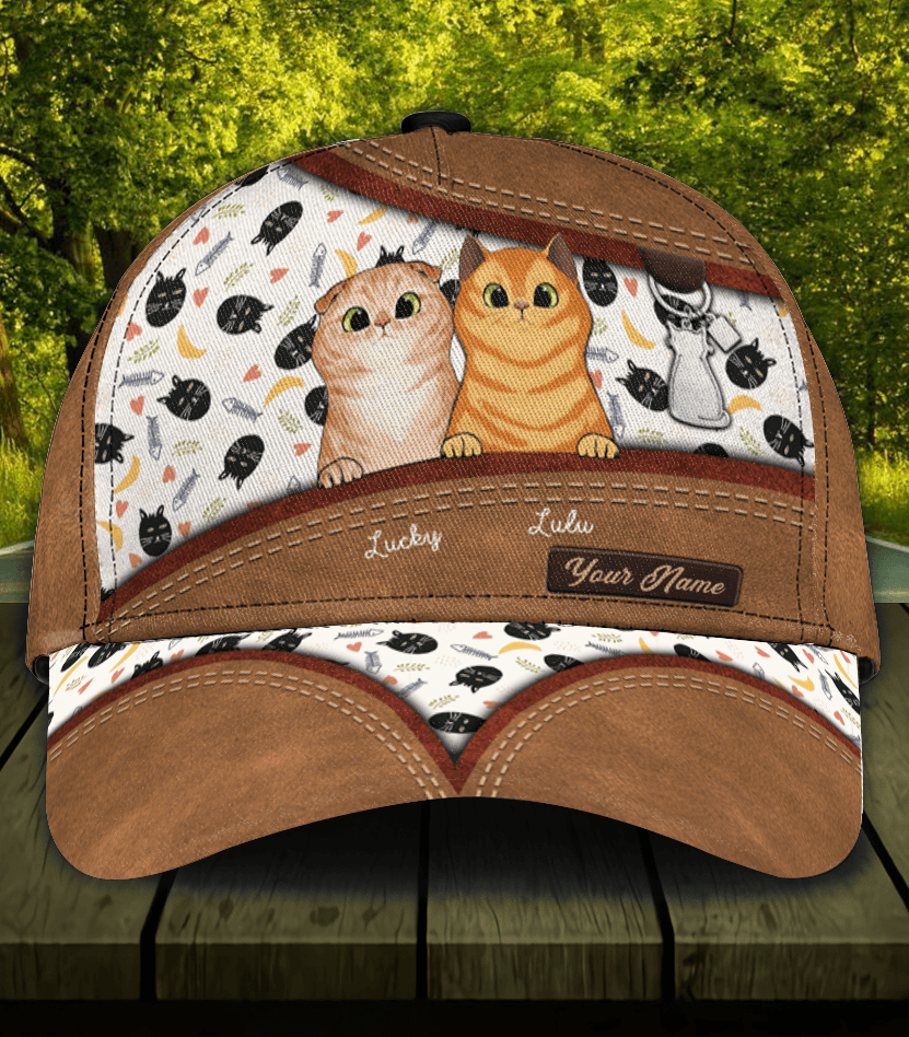 Personalized Cat Classic Cap, Personalized Gift for Cat Lovers, Cat Mom, Cat Dad Trucker Hats Custom Hats Gifts For Men & Women