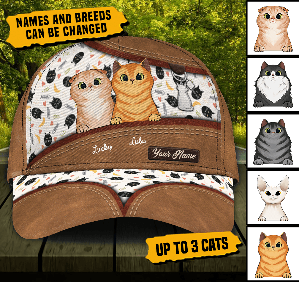 Personalized Cat Classic Cap, Personalized Gift for Cat Lovers, Cat Mom, Cat Dad Trucker Hats Custom Hats Gifts For Men & Women