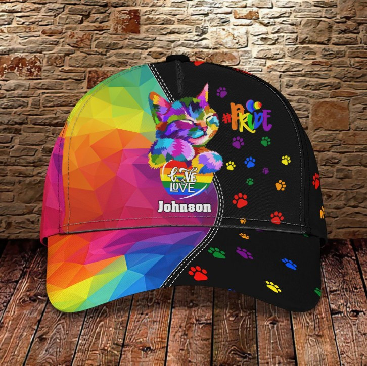 Personalized Cat LGBT 3D Classic Cap for Her, Love is Love Cat Lovers Paw Printed LGBT Hats Trucker Hats Custom Hats Gifts For Men & Women