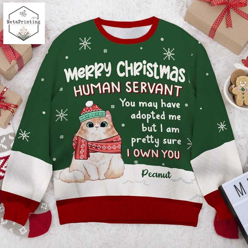 Personalized Cat Merry Christmas Human Servant Ugly Christmas Sweater