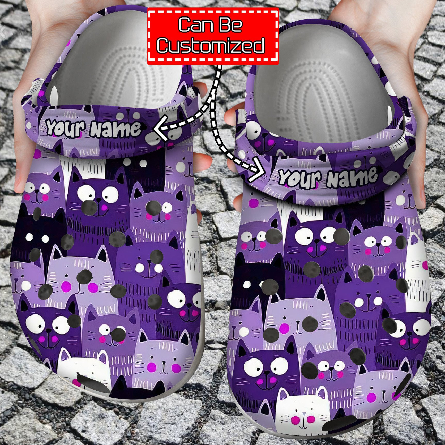 Personalized Cat Purple Pattern clog Shoes Cat