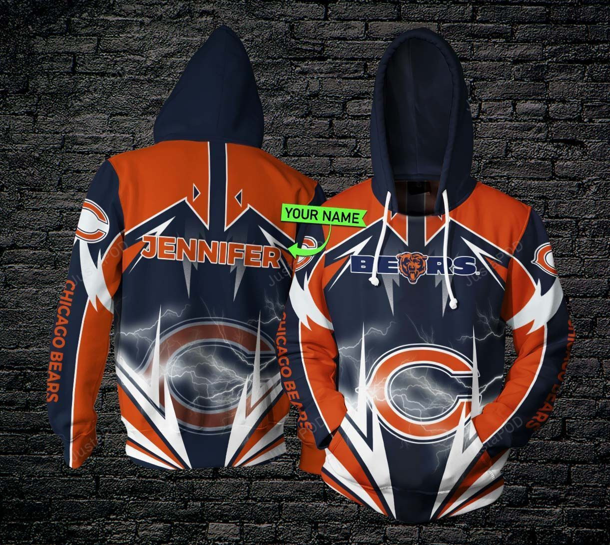 Personalized Chicago Bears Lightning 3D All Over Print Hoodie, Zip Hoodie