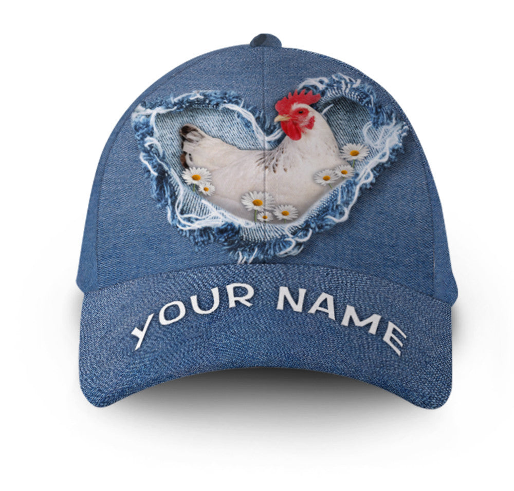 Personalized Chicken Jean Heart Flower Hat Classic Cap Trucker Hats Custom Hats Gifts For Men & Women