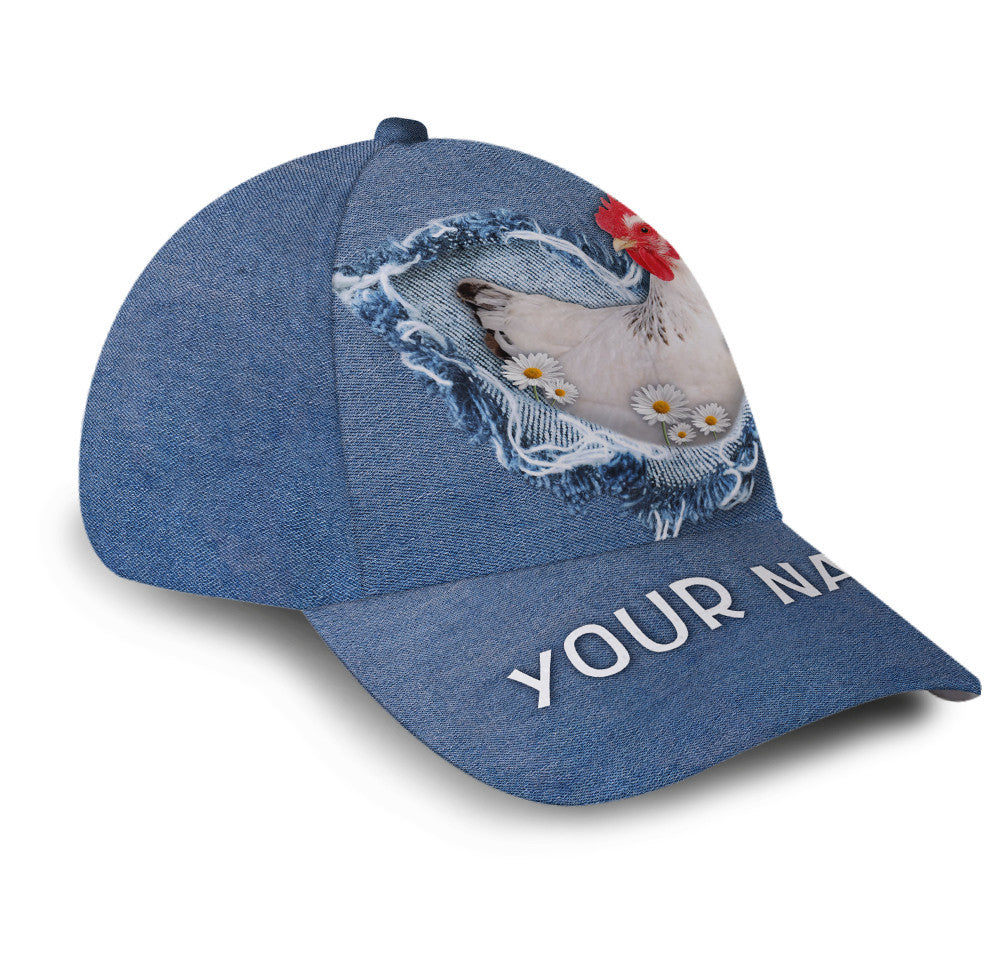 Personalized Chicken Jean Heart Flower Hat Classic Cap Trucker Hats Custom Hats Gifts For Men & Women