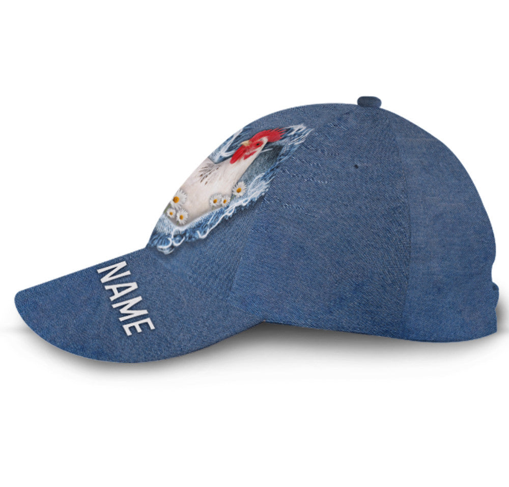 Personalized Chicken Jean Heart Flower Hat Classic Cap Trucker Hats Custom Hats Gifts For Men & Women