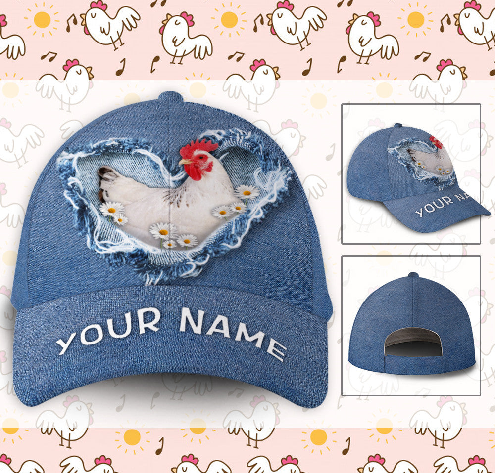 Personalized Chicken Jean Heart Flower Hat Classic Cap Trucker Hats Custom Hats Gifts For Men & Women