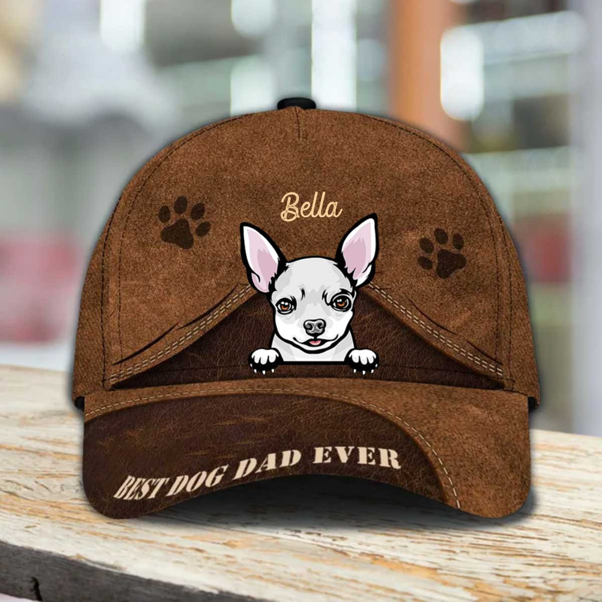 Personalized Chihuahua Hat, Custom Photo Chihuahua Cap Leather Pattern 3D Cap for Mom and Dad Trucker Hats Custom Hats Gifts For Men & Women