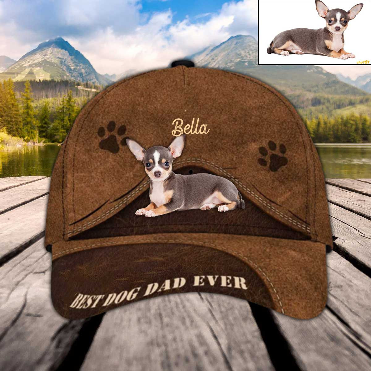 Personalized Chihuahua Hat, Custom Photo Chihuahua Cap Leather Pattern 3D Cap for Mom and Dad Trucker Hats Custom Hats Gifts For Men & Women