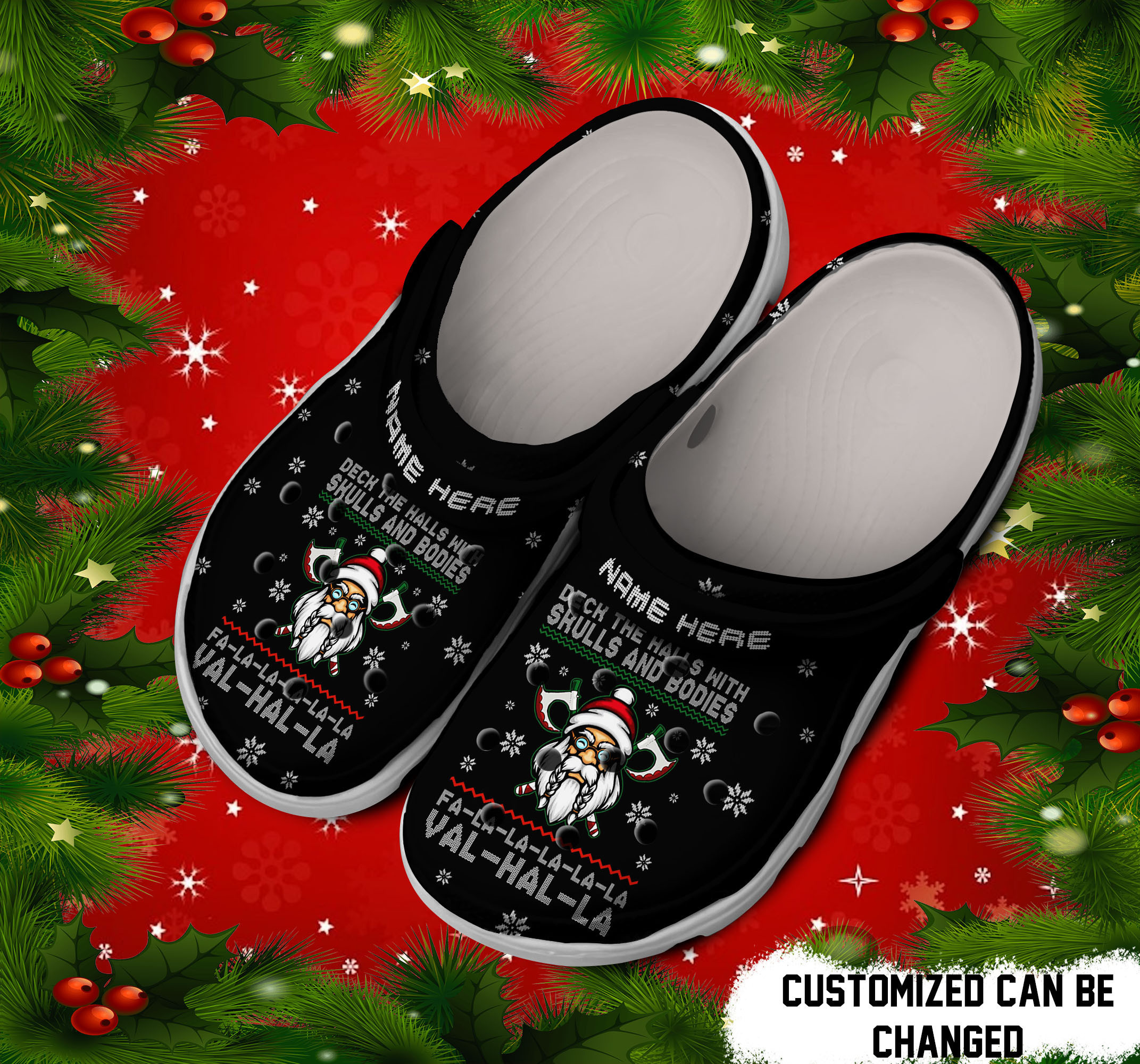 Personalized Christmas Deck The Halls With Skulls And Bodies clog Shoes