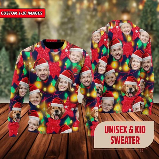 Personalized Christmas Light Ugly Sweater With Face Photo, Funny Custom Family Xmas - Image 13