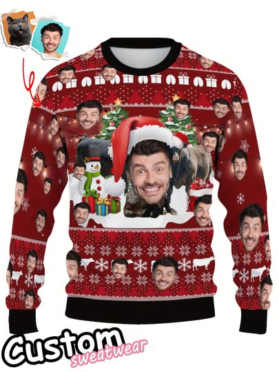Personalized Christmas Sweater with Custom Face, Santa Hat & Snowflake Design - Image 6