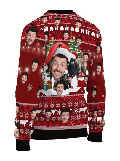 Personalized Christmas Sweater with Custom Face, Santa Hat & Snowflake Design - Image 9