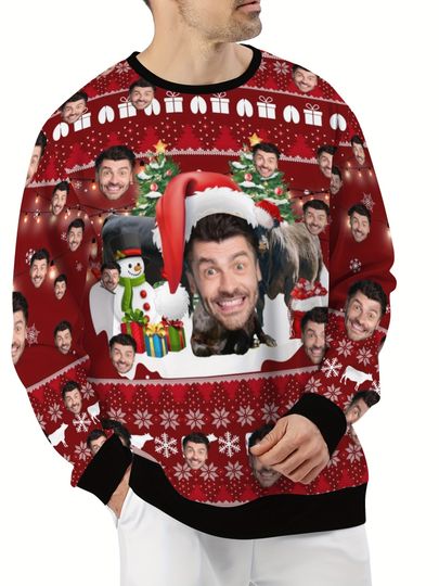 Personalized Christmas Sweater with Custom Face, Santa Hat & Snowflake Design - Image 10
