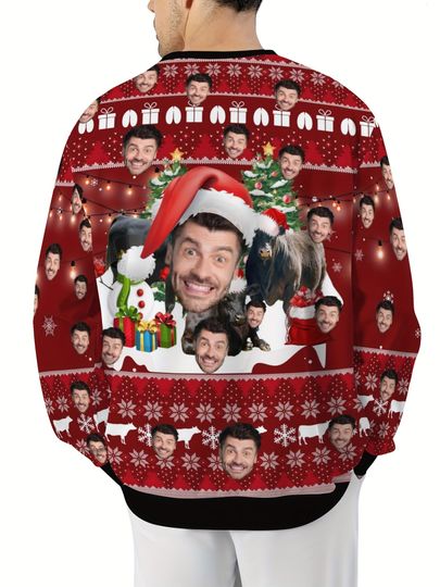 Personalized Christmas Sweater with Custom Face, Santa Hat & Snowflake Design - Image 7