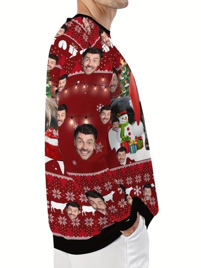 Personalized Christmas Sweater with Custom Face, Santa Hat & Snowflake Design - Image 8