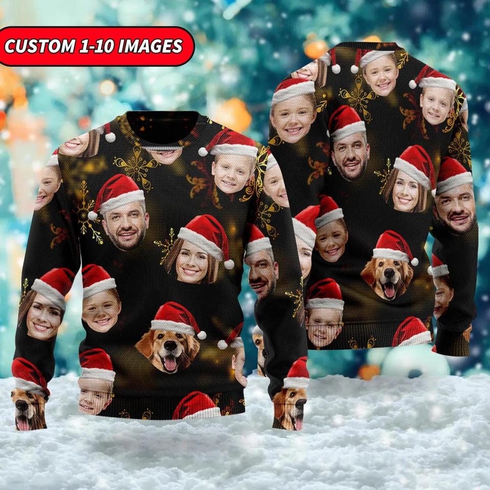 Personalized Christmas Ugly Sweater With Family Face Photo, Funny Custom
