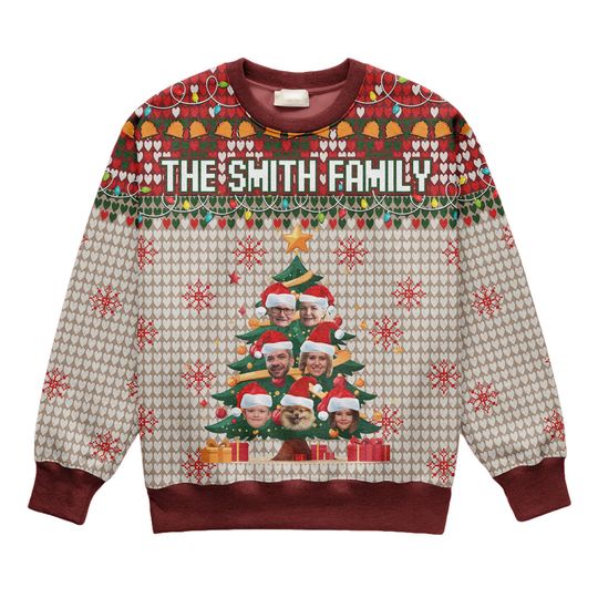 Personalized Christmas Ugly Sweater with Family Faces, Custom Family Name Sweater - Image 9