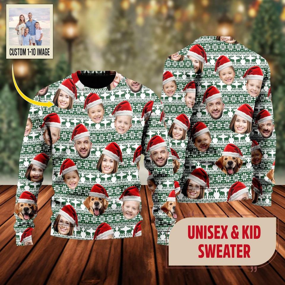 Personalized Christmas With Face Ugly Christmas Sweater, Custom Family Photo - Image 3