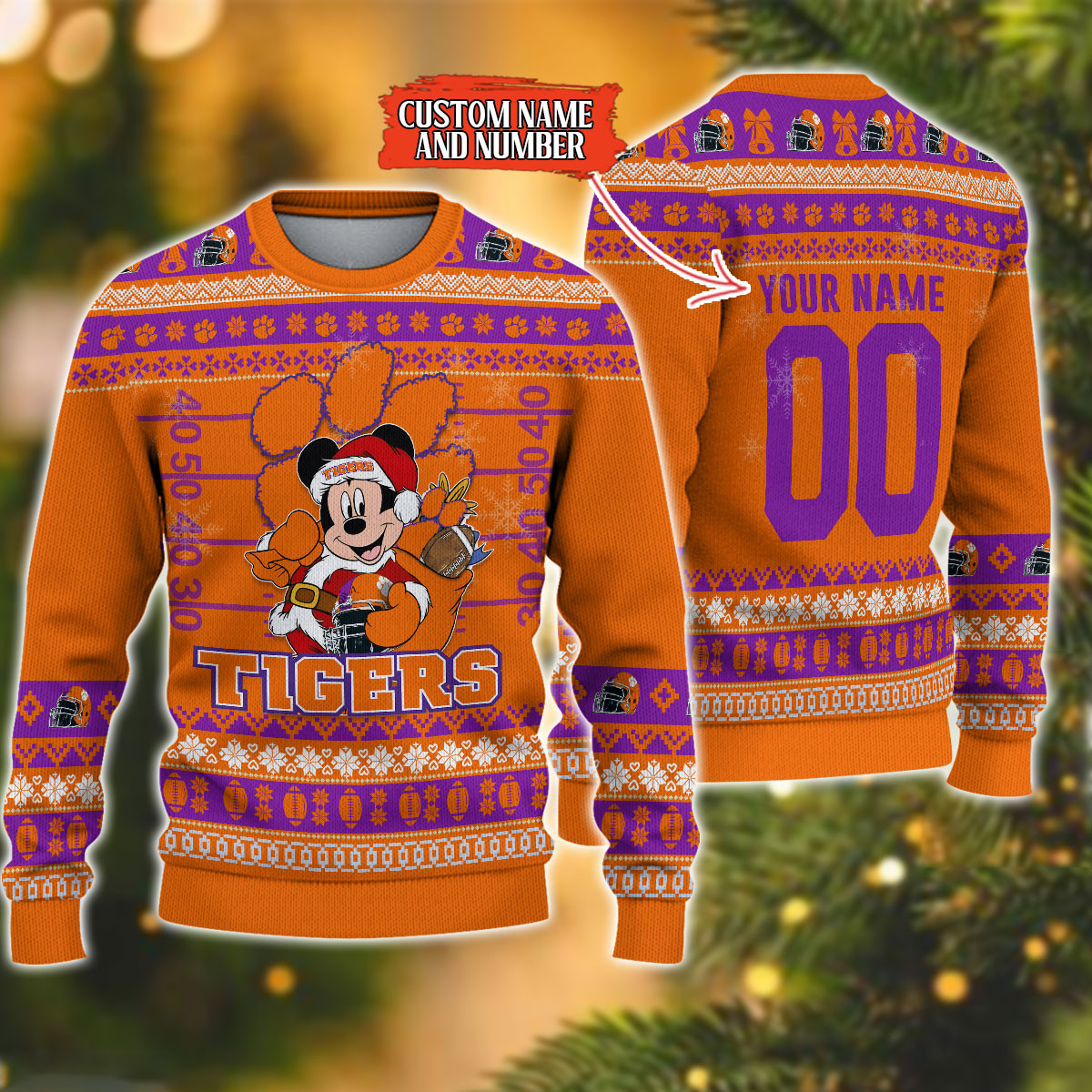 Personalized Clemson Tigers Mickey Ugly Christmas Sweater Adult 3D Funny Matching for family