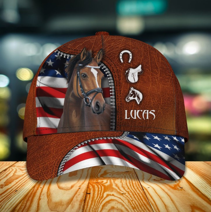 Personalized Colorful Horse 4th of July Classic Cap for Men, Women, Independence Day Horse Riding Hats Trucker Hats Custom Hats Gifts For Men & Women