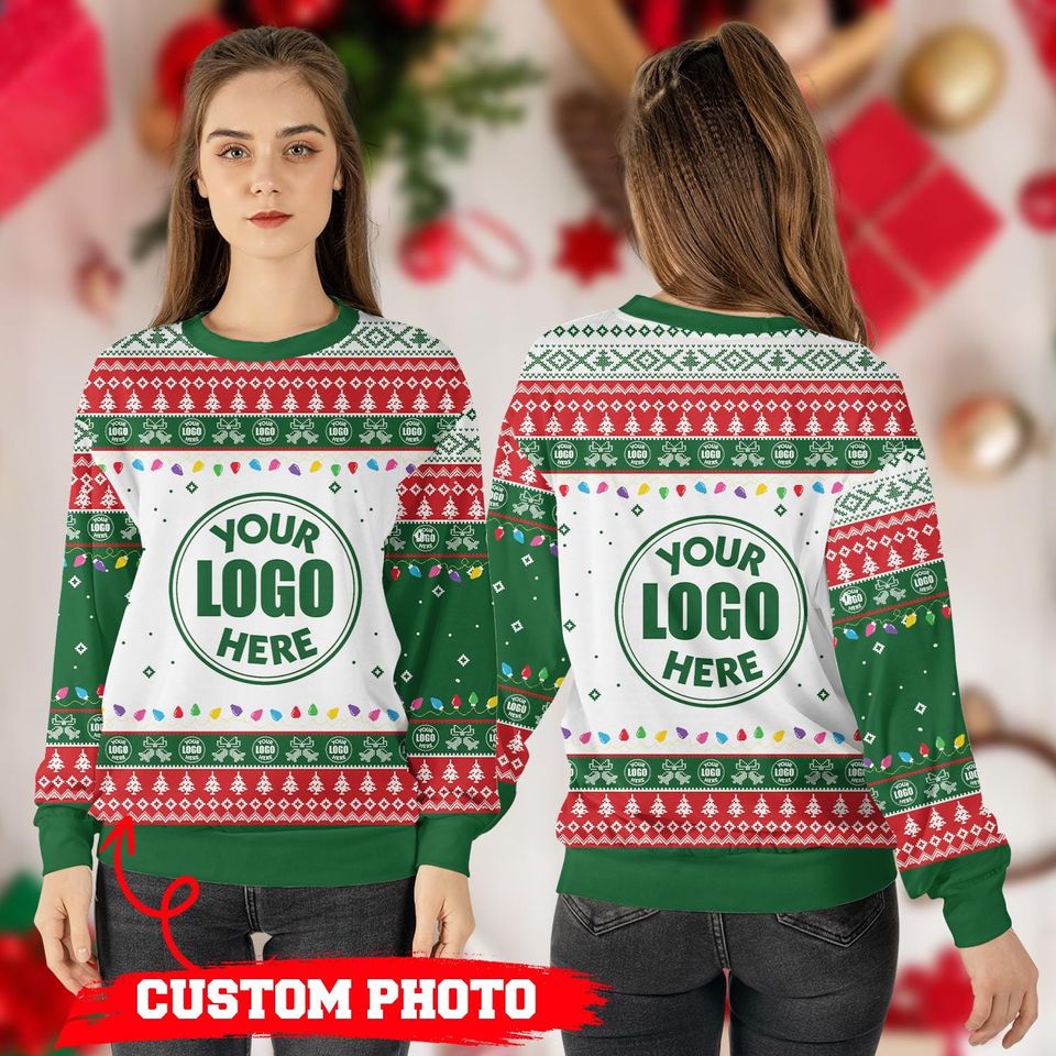 Personalized Company Logo Ugly Christmas Sweater, Custom Photo Xmas Sweatshirt - Image 2
