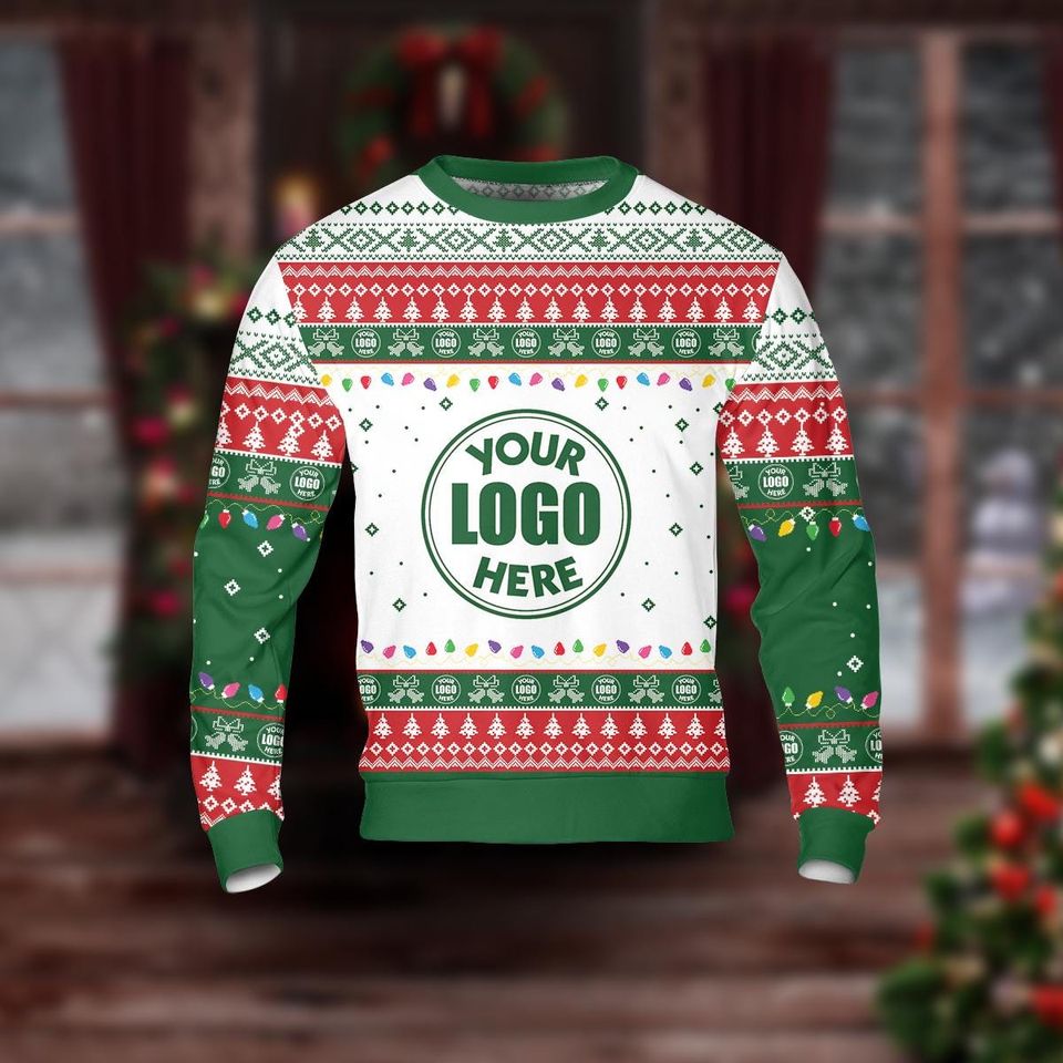 Personalized Company Logo Ugly Christmas Sweater, Custom Photo Xmas Sweatshirt - Image 3