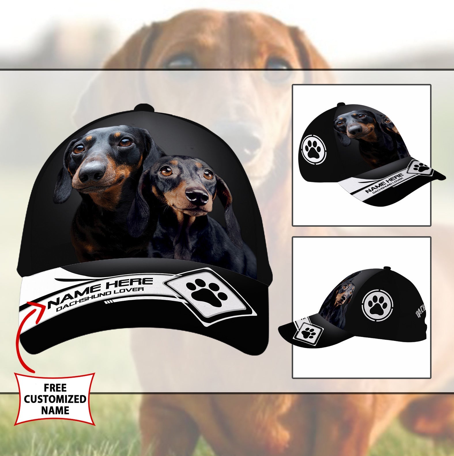 Personalized Cool Dachshund Dog Hat Classic Cap Trucker Hats Custom Hats Gifts For Men & Women