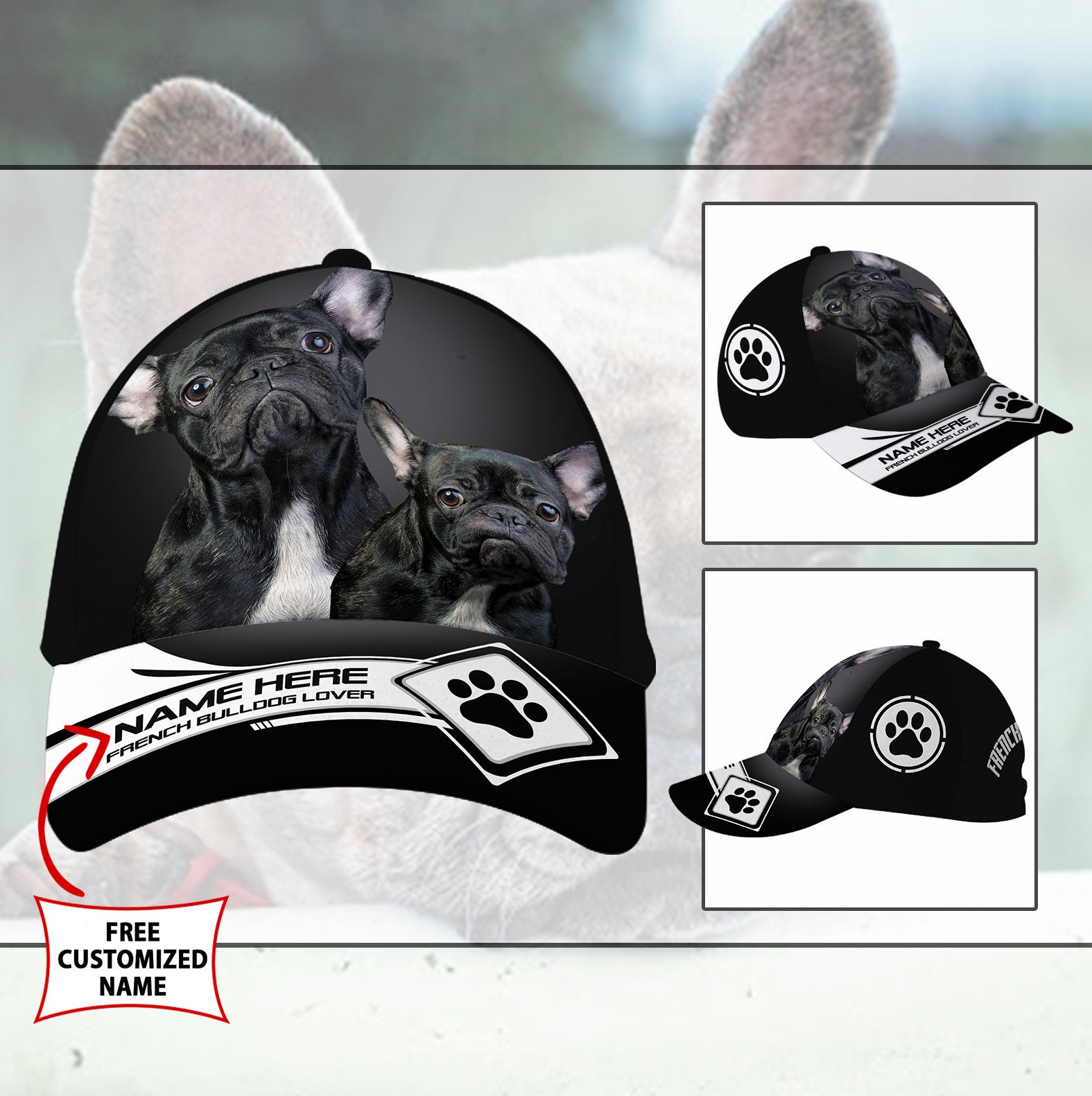 Personalized Cool French Bulldog Dog Hat Classic Cap Trucker Hats Custom Hats Gifts For Men & Women