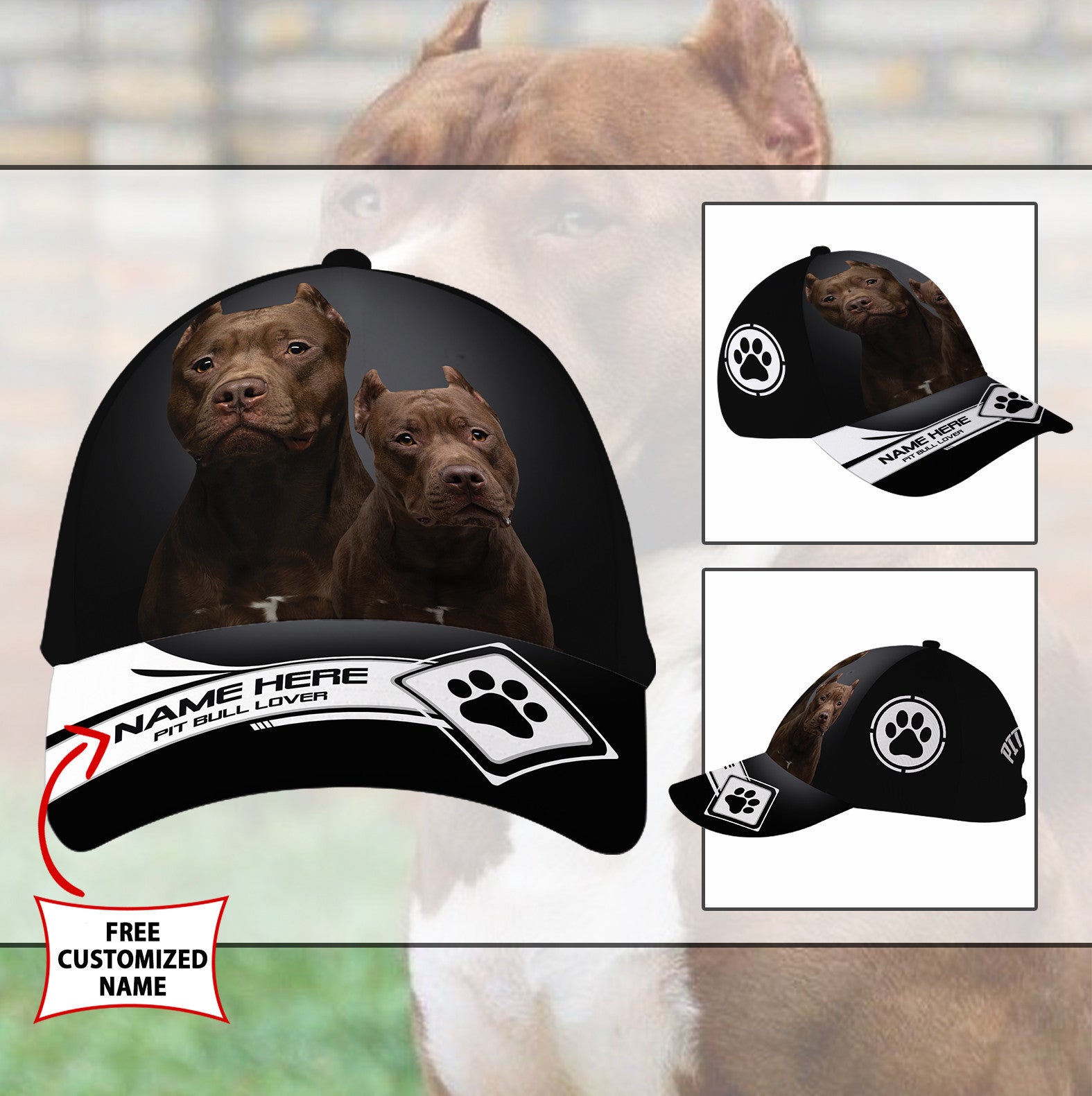 Personalized Cool PitBull Dog Hat Classic Cap Trucker Hats Custom Hats Gifts For Men & Women