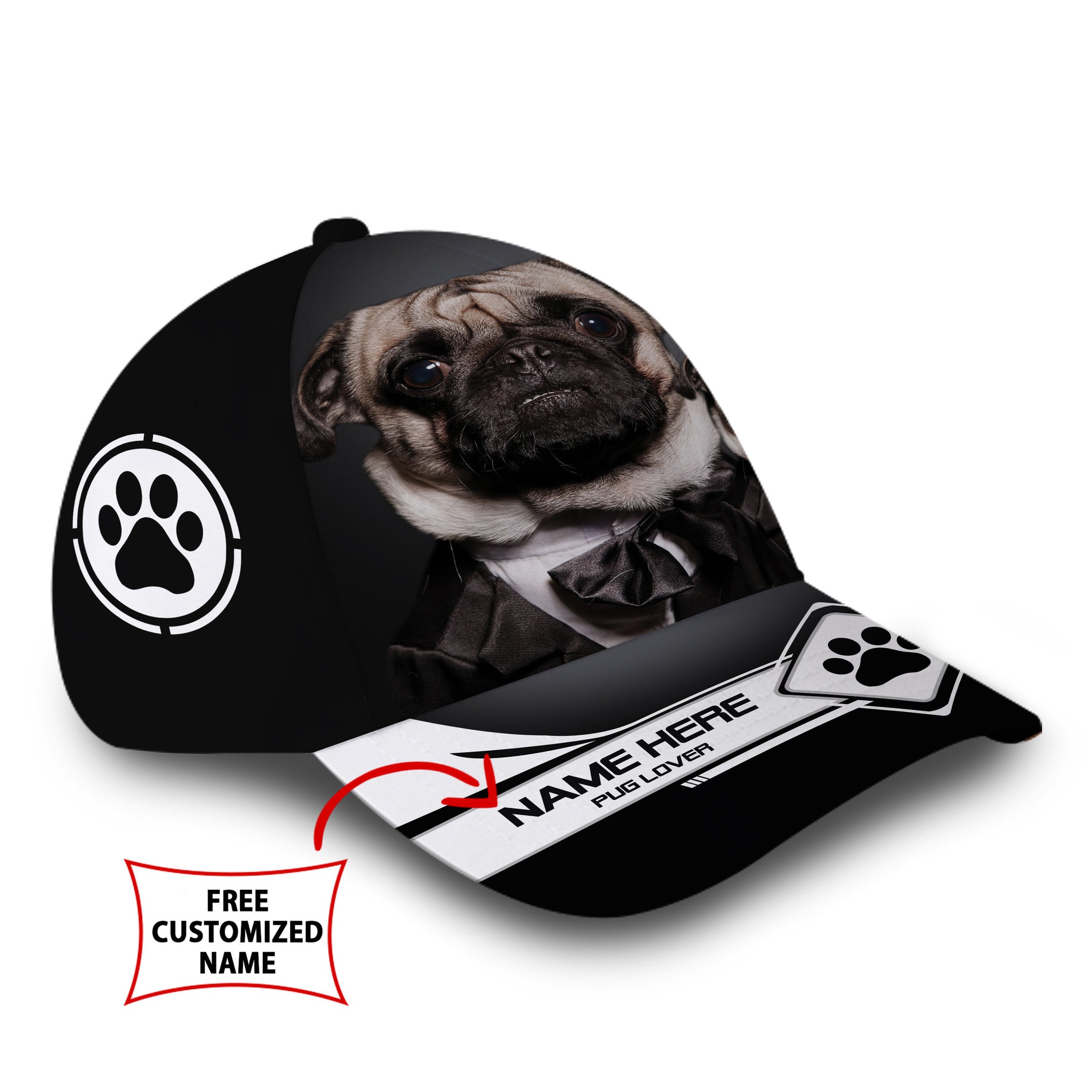 Personalized Cool Pug Dog Hat Classic Cap Trucker Hats Custom Hats Gifts For Men & Women