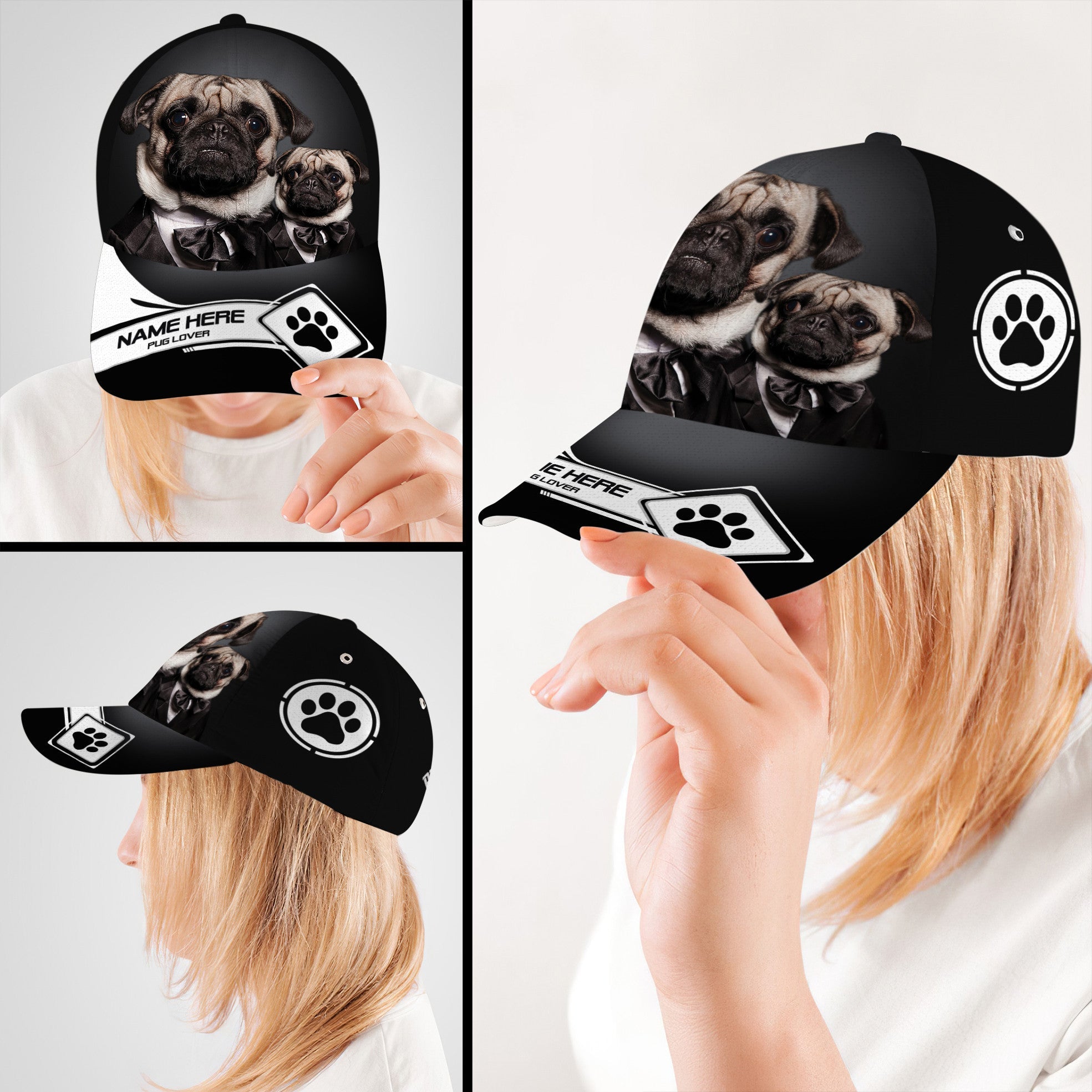 Personalized Cool Pug Dog Hat Classic Cap Trucker Hats Custom Hats Gifts For Men & Women