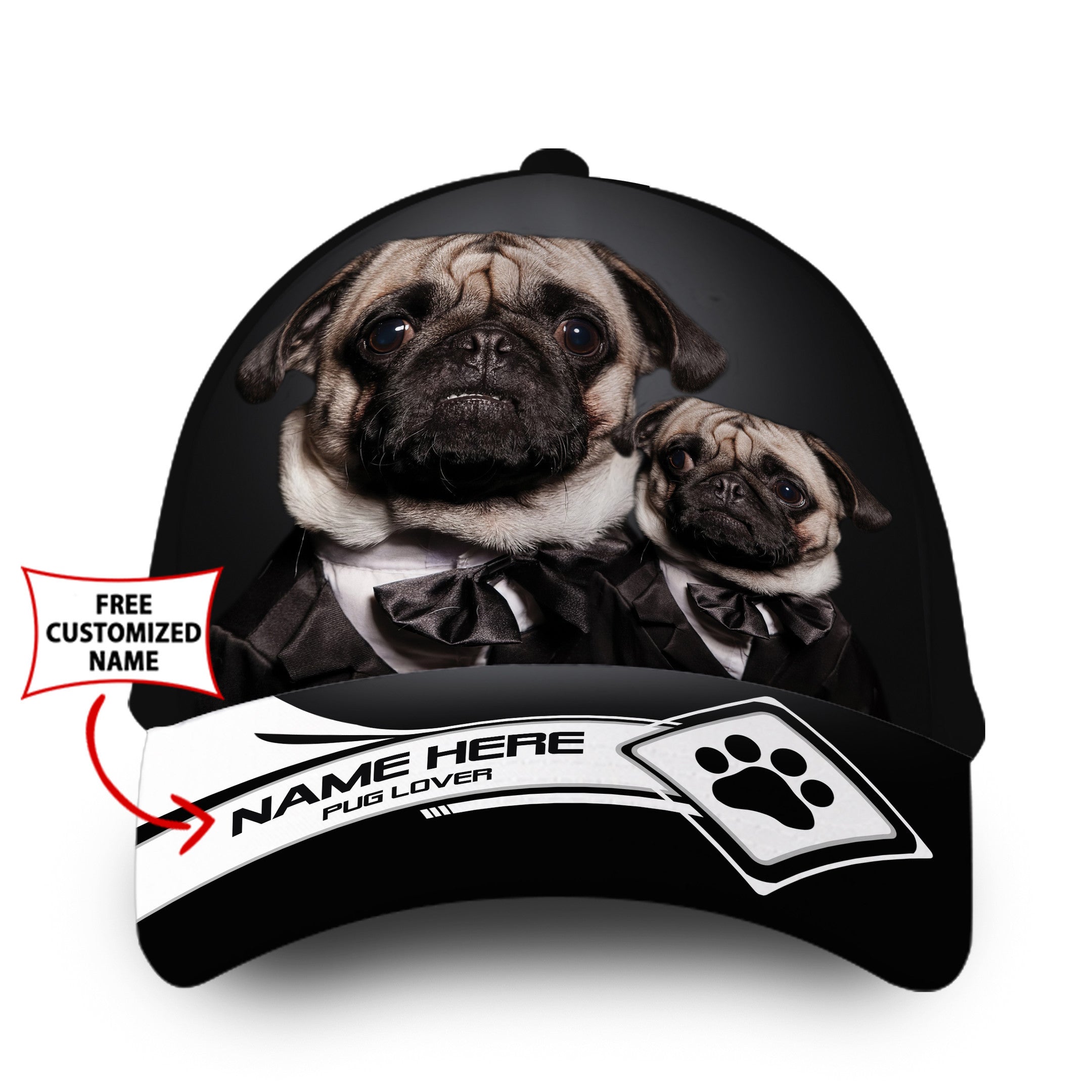 Personalized Cool Pug Dog Hat Classic Cap Trucker Hats Custom Hats Gifts For Men & Women