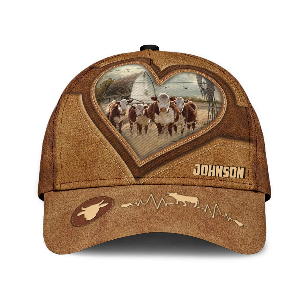 Personalized Cow Cap for Farmer, Cow Hat for Dad and Mom Heart Shape 3D Cap for Husband Trucker Hats Custom Hats Gifts For Men & Women