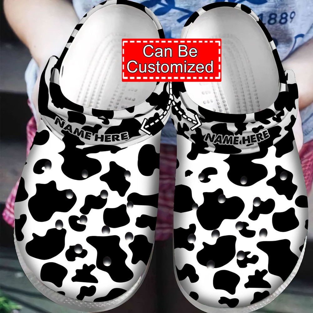 Personalized Cow - Cow Pattern Skin Dairy Farmer Cattle Lovers Birthday Him Her Color Clog Shoes For Men And Women