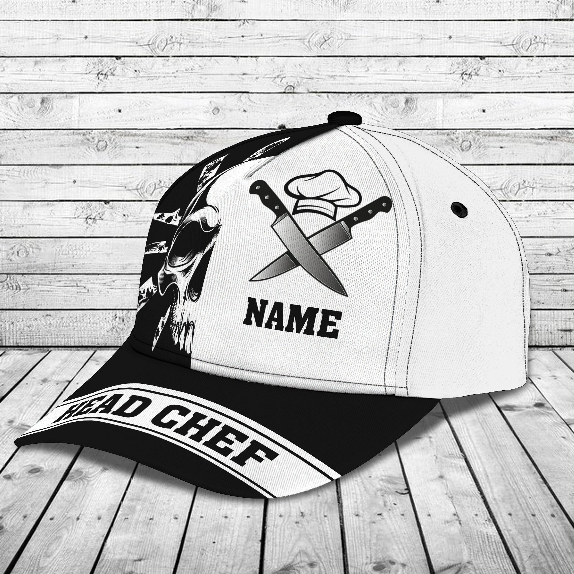 Personalized Custom Classic Cap - Chef & Skull Design Trucker Hats Custom Hats Gifts For Men & Women