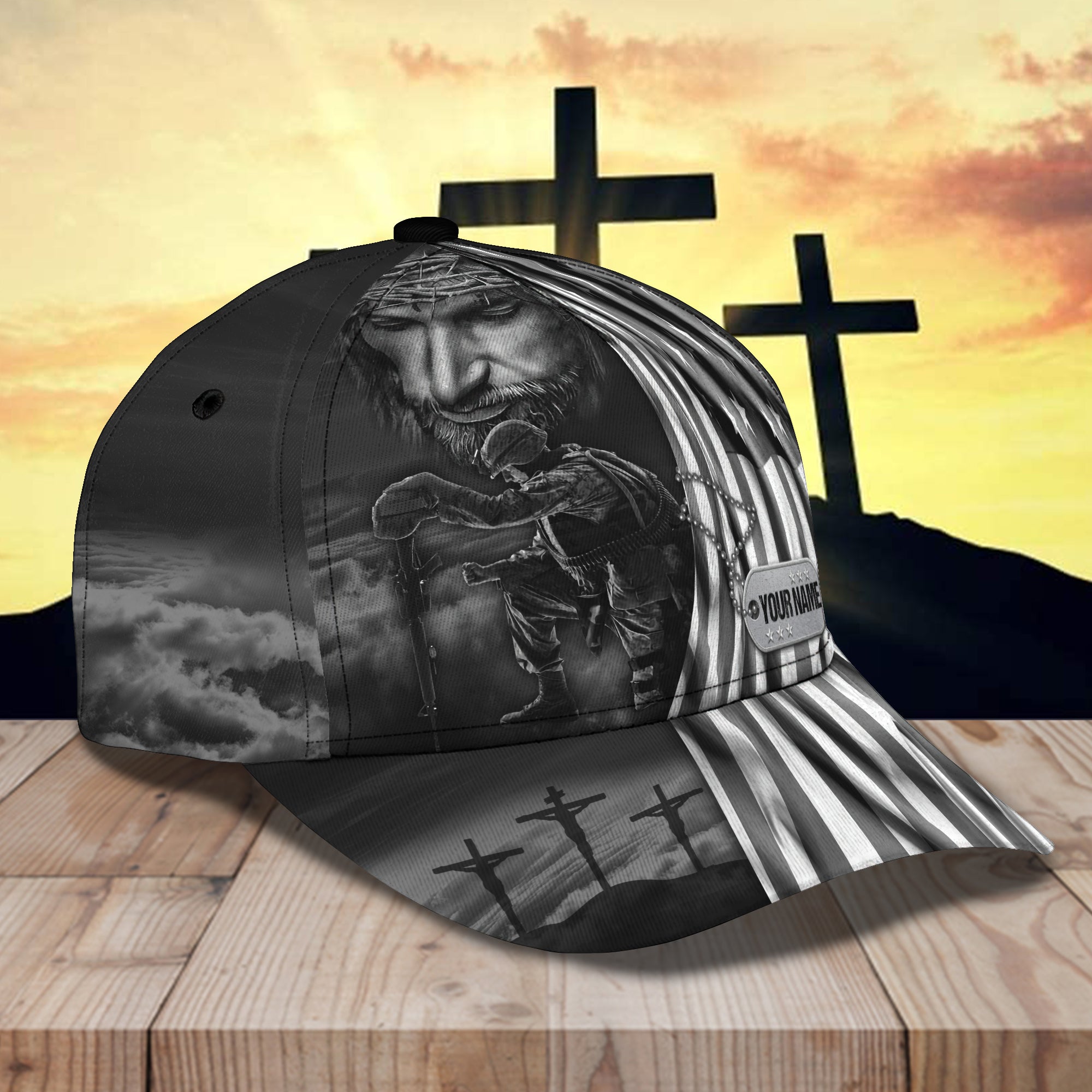 Personalized Custom Classic Cap - Jesus And Veteran Design Trucker Hats Custom Hats Gifts For Men & Women