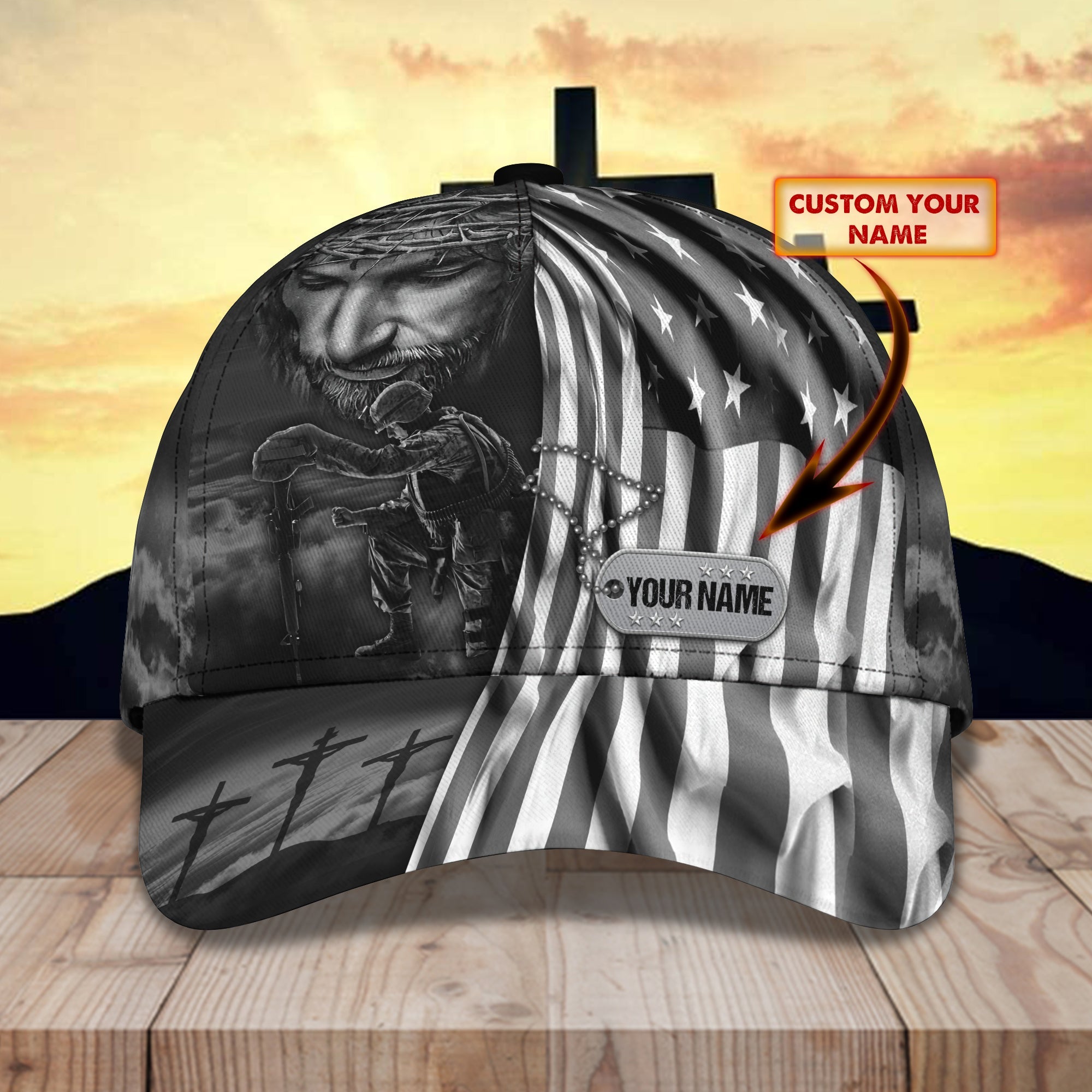 Personalized Custom Classic Cap - Jesus And Veteran Design Trucker Hats Custom Hats Gifts For Men & Women