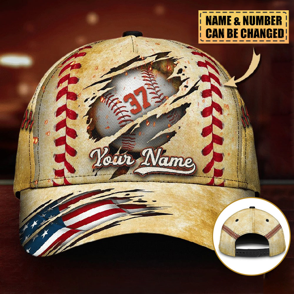 Personalized Custom Crack Baseball Classic Cap, Baseball Flag USA Cap, Classic Cap for Baseball Lover Trucker Hats Custom Hats Gifts For Men & Women
