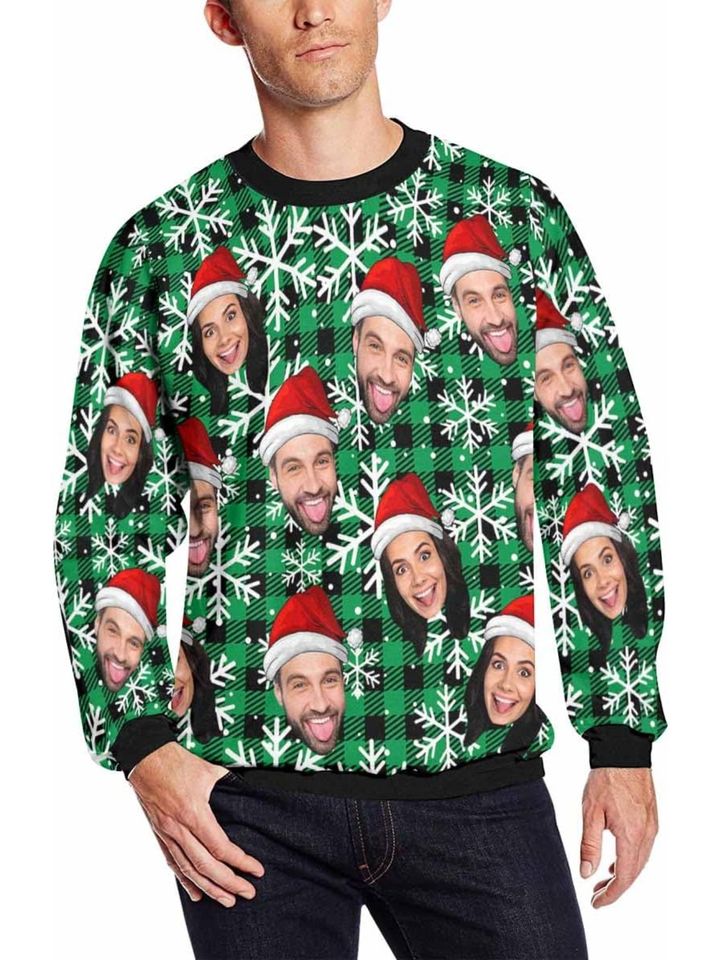 Personalized Custom Face Christmas Sweater - Funny Ugly Holiday Sweatshirt with All-Over Print