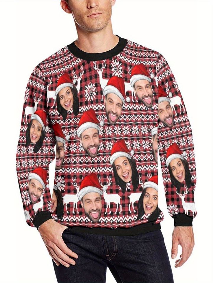 Personalized Custom Face Print Ugly Christmas Sweater - Funny Photo