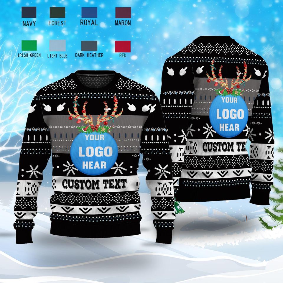 Personalized Custom Logo 3D Ugly Christmas Sweater, Custom Company Logo Image Reindeer - Image 5