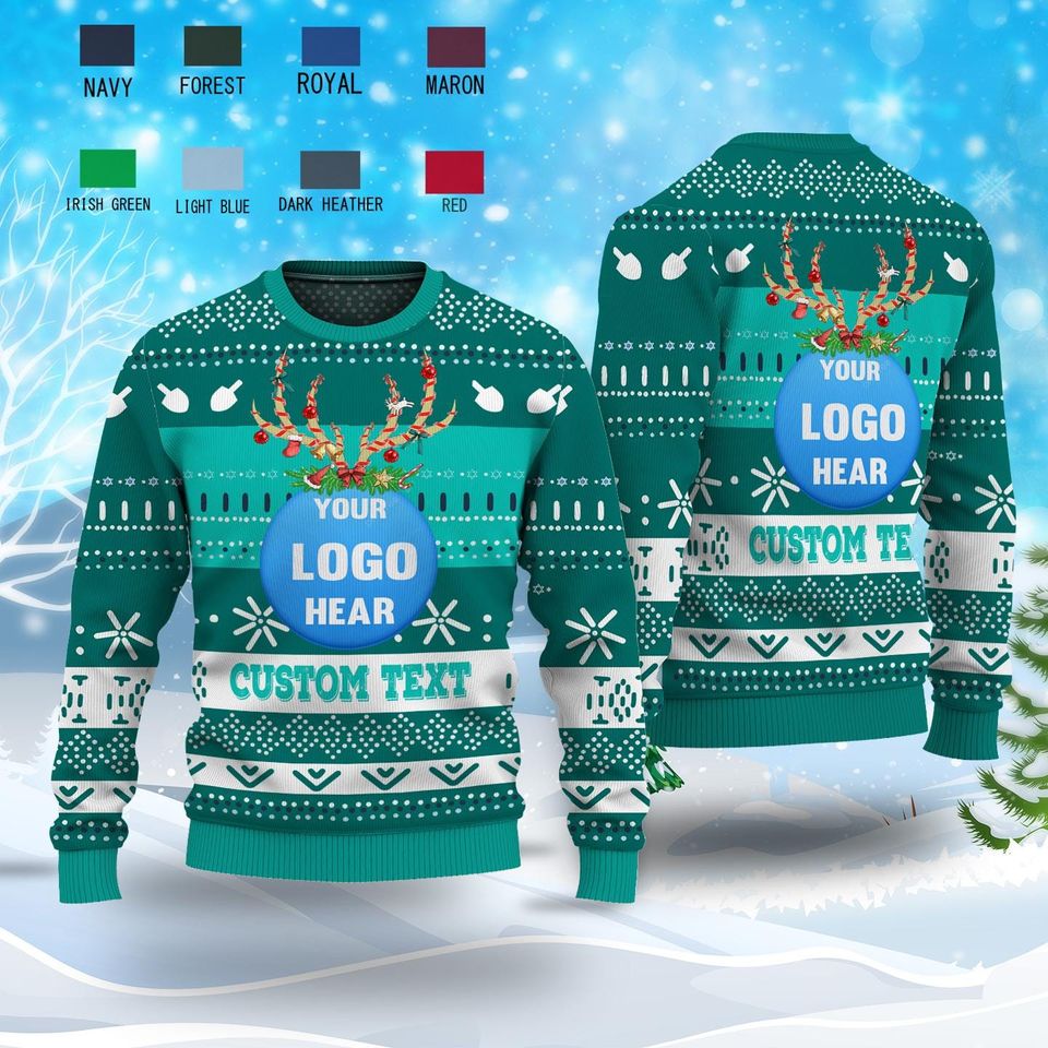 Personalized Custom Logo 3D Ugly Christmas Sweater, Custom Company Logo Image Reindeer