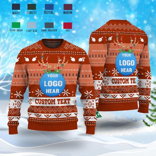 Personalized Custom Logo 3D Ugly Christmas Sweater, Custom Company Logo Image Reindeer - Image 10
