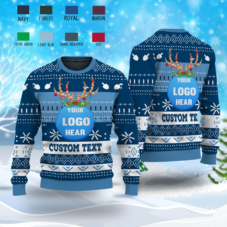 Personalized Custom Logo 3D Ugly Christmas Sweater, Custom Company Logo Image Reindeer - Image 4