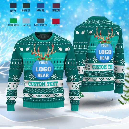 Personalized Custom Logo 3D Ugly Christmas Sweater, Custom Company Logo Image Reindeer - Image 8